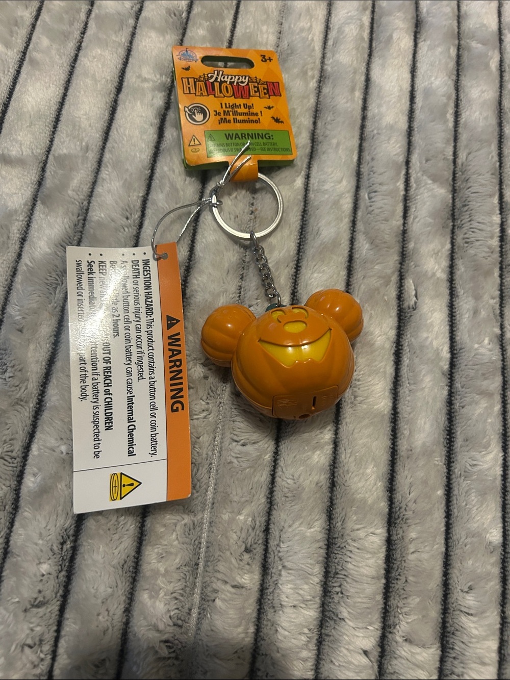 Disney Orange Pumpkin Mickey Ear Keychain Light-Up Disney parks
